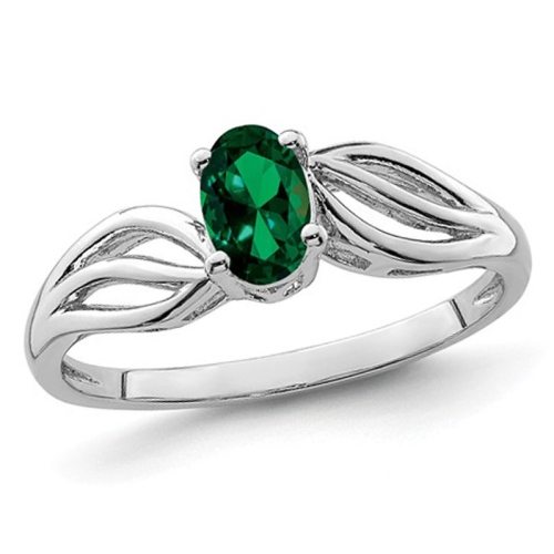 GEM AND HARMONY  2/5 Carat (Ctw) Lab Created Emerald Ring In Rhodium Plated Sterling In Silver