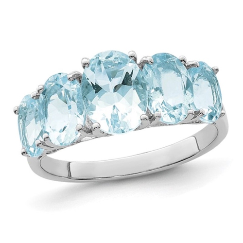 GEM AND HARMONY  3.00 Carat (Ctw) Light Aquamarine Five Stone Ring In Sterling In Silver