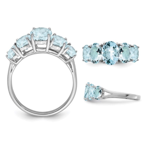 3.00 Carat Light Aquamarine Five Stone Ring in Sterling Silver