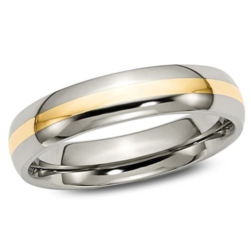 GEM AND HARMONY  Mens Chisel 5MM Comfort Fit Titanium Wedding Band Ring With 14K Inlay In Gold