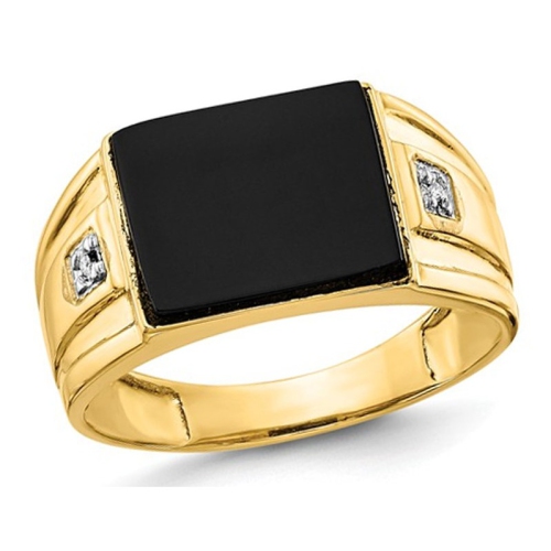 GEM AND HARMONY  Mens 14K Gold Ring With 12X10MM Black Onyx In Yellow