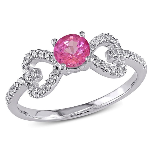 GEM AND HARMONY  3/8 Carat (Ctw) Lab-Created Pink Sapphire Heart Ring In 10K Gold In White