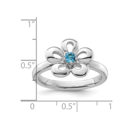 1/10 Carat Blue Topaz Flower Ring in Sterling Silver