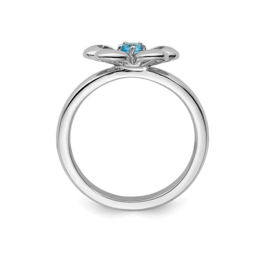 1/10 Carat Blue Topaz Flower Ring in Sterling Silver