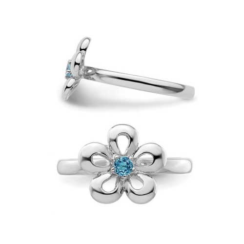 1/10 Carat Blue Topaz Flower Ring in Sterling Silver