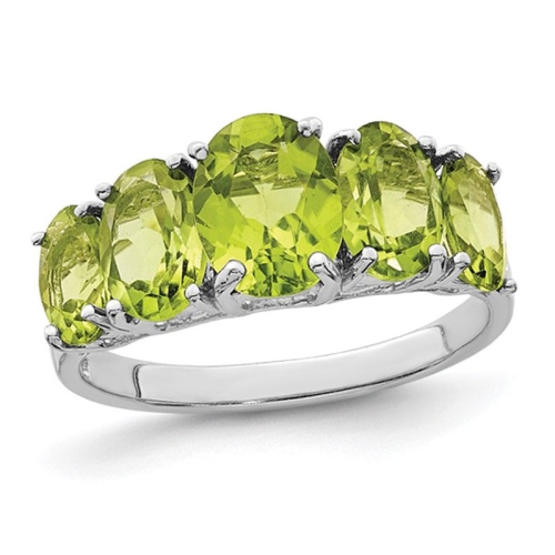 GEM AND HARMONY  4.00 Carat (Ctw) Five-Stone Peridot Ring In Sterling In Silver
