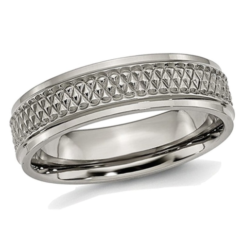GEM AND HARMONY  Mens Titanium Ridged Edge Weave 6MM Wedding Band Ring In Multicolor