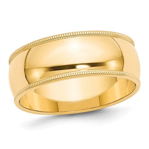 GEM AND HARMONY  Mens 14K Gold 8MM Milgrain Wedding Band Ring In Yellow
