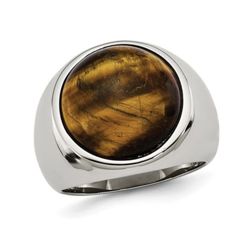 GEM AND HARMONY  Mens Tigers Eye Ring In Stainless Steel In Multicolor