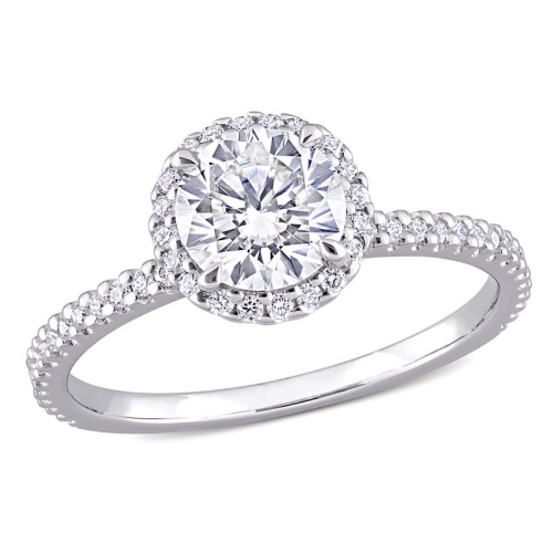 GEM AND HARMONY  1.25 Carat (Ctw) Lab-Created Round-Cut Moissanite Halo Engagement Ring In Sterling In Silver
