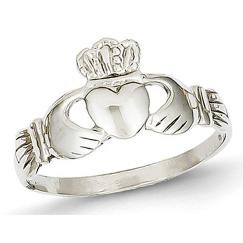 GEM AND HARMONY  Ladies 14K Gold Polished Claddagh Ring In White