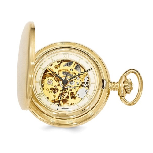Gold-finish Brass Mechanical Gear View Pocket Watch 42mm