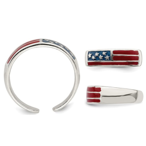 American Flag Toe Ring in Sterling Silver