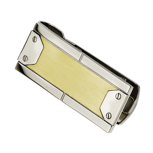 Mens Stainless Steel Money Clip with Yellow Plating