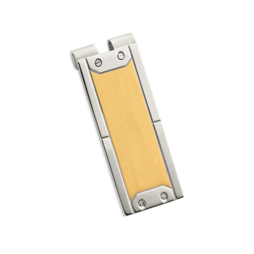 Mens Stainless Steel Money Clip with Yellow Plating