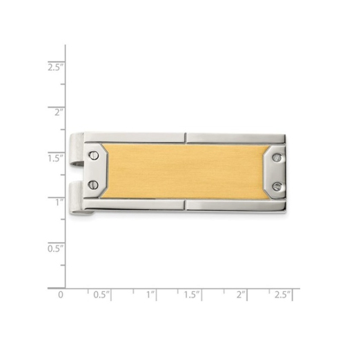 Mens Stainless Steel Money Clip with Yellow Plating