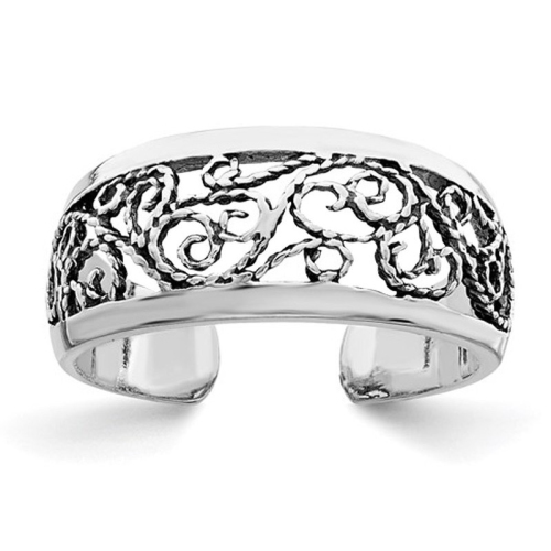 Sterling Silver Antiqued Floral Toe Ring