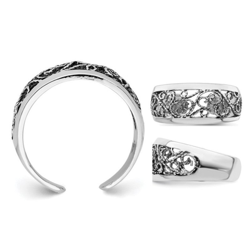 Sterling Silver Antiqued Floral Toe Ring