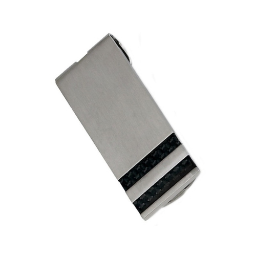 Mens Black Carbon Fiber Money Clip in Brushed Stainless Steel