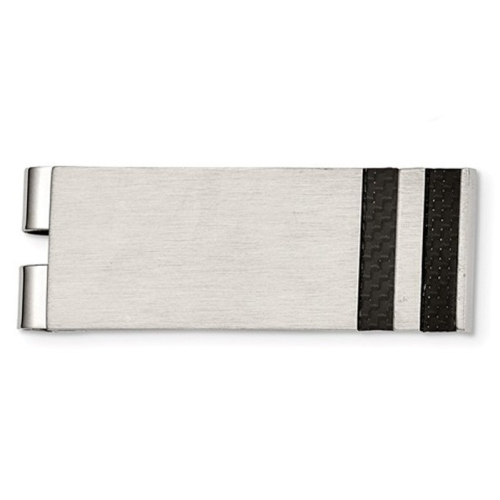 Mens Black Carbon Fiber Money Clip in Brushed Stainless Steel