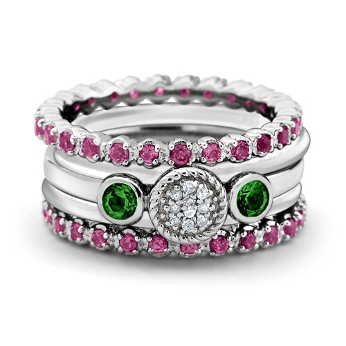 Lab Created Emerald Ring with Diamonds 1/5 Carat in Sterling Silver