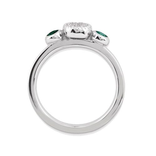 Lab Created Emerald Ring with Diamonds 1/5 Carat in Sterling Silver