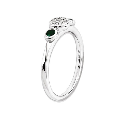 Lab Created Emerald Ring with Diamonds 1/5 Carat in Sterling Silver