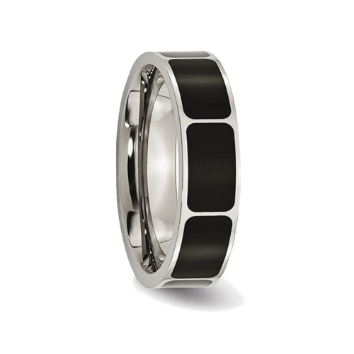 Mens Titanium 6mm Black Enamel Flat Polished Wedding Band Ring