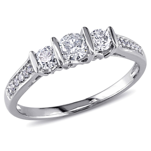 1/2 Carat Three Stone Diamond Engagement Ring in 10K White Gold