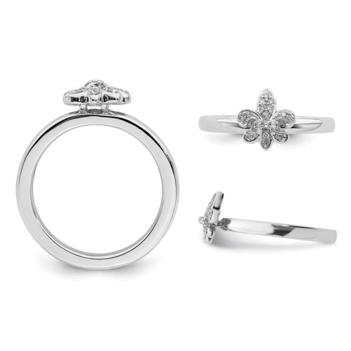 Fleur de lis Ring with Diamond Accent in Sterling Silver