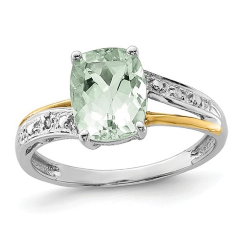 GEM AND HARMONY  2.50 Carat (Ctw) Quartz Ring In Sterling Silver With 14K Gold Accents In Green