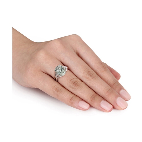 4.30 Carat Oval-Cut Green Amethyst Ring in Sterling Silver with Accent Diamonds
