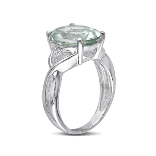 4.30 Carat Oval-Cut Green Amethyst Ring in Sterling Silver with Accent Diamonds