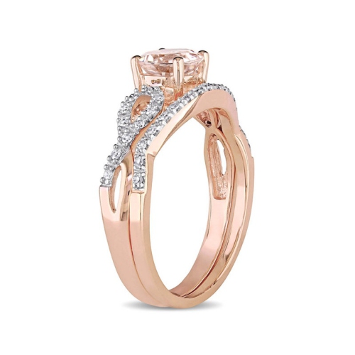 4/5 Carat Morganite and Diamond Engagement Ring Bridal Wedding Set Ring 10K Pink Gold
