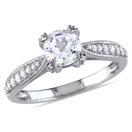 GEM AND HARMONY  Created Sapphire 1.00 Carat (Ctw) Engagement Ring With Diamonds In Sterling Silver In White