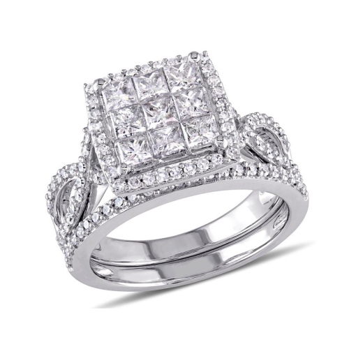 1.50 Carat Princess Cut Diamond Engagement Ring & Wedding Band Set 10K White Gold