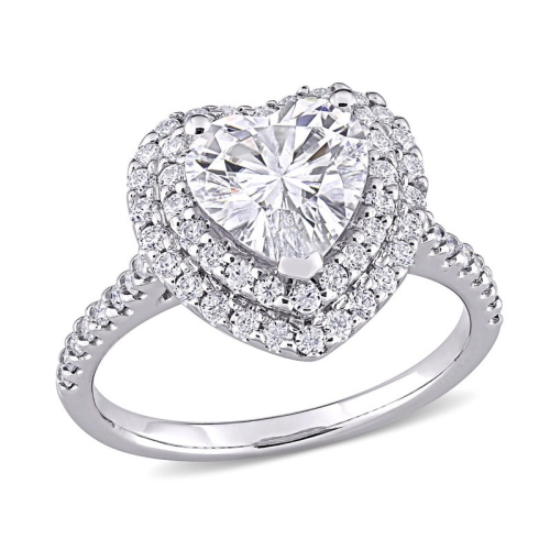 GEM AND HARMONY  2.60 Carat (Ctw) Lab-Created Moissanite Heart Promise Ring In 10K Gold In White