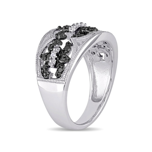 1/4 Carat Black and White Fleur De Lys Diamond Ring in Sterling Silver