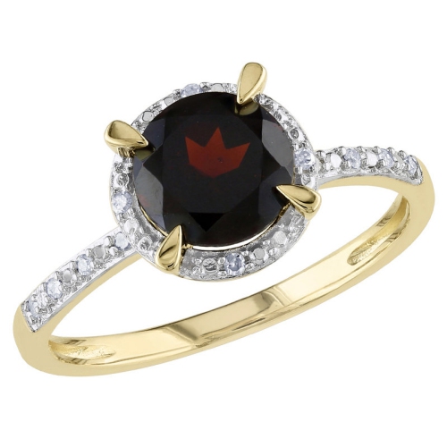 GEM AND HARMONY  1.60 Carat (Ctw) Garnet Halo Ring With Accent Diamonds In 10K Gold In Yellow