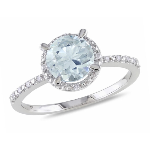 GEM AND HARMONY  1.20 Carat (Ctw) Aquamarine Ring With Diamonds In Sterling In Silver