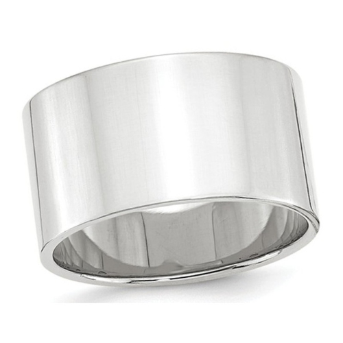 GEM AND HARMONY  Mens 14K Gold 12MM Flat Wedding Band Ring In White