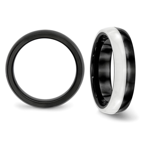 Hommes ou dames Bague de mariage en céramique noir et blanc 6mm
