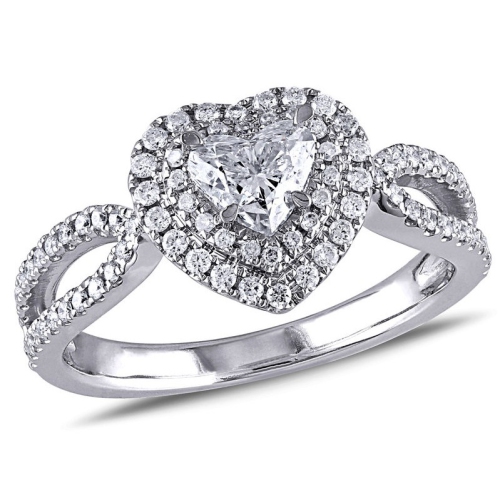 1.00 Carat Heart Diamond Engagement Ring in 14K White Gold