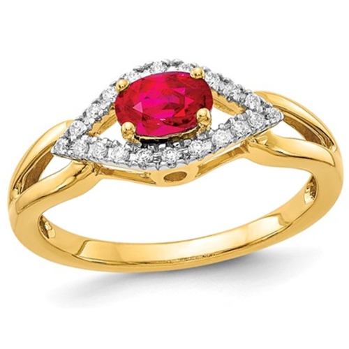 GEM AND HARMONY  2/5 Carat (Ctw) Natural Oval Ruby Ring In 14K Gold With 1/10 Carat (Ctw) Diamonds In Yellow