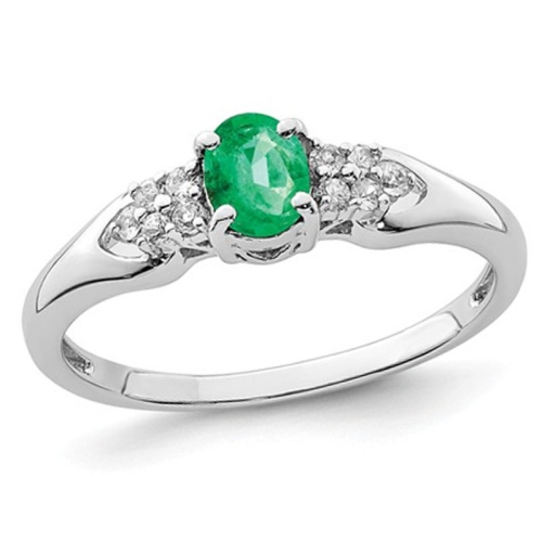 GEM AND HARMONY  1.10 Carat (Ctw) Emerald Ring In Sterling Silver With Sapphires In White