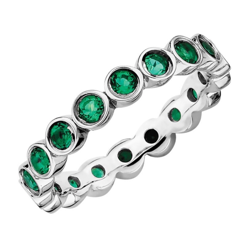 GEM AND HARMONY  Created Emerald Ring 1.20 Carat (Ctw) In Sterling In Silver