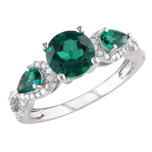 GEM AND HARMONY  2 1/6 Carat (Ctw) Lab-Created Emerald Ring With Diamonds In Sterling In Silver