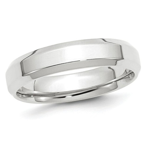 GEM AND HARMONY  Ladies Or Mens 10K Gold 5MM Comfort Fit Wedding Band Ring With Bevel Edge In White