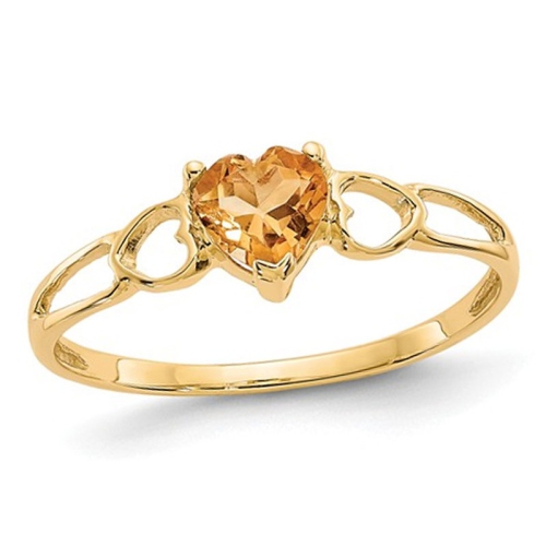 Bague en or jaune 14 K, cœur promesse de citrine 2/5 ct