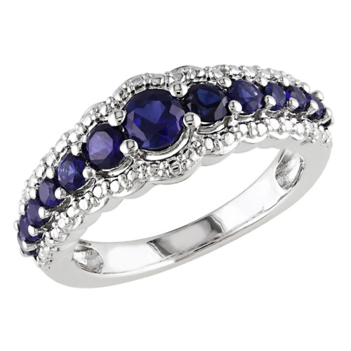 GEM AND HARMONY  1.15 Carat (Ctw) Lab-Created Sapphire Ring In Sterling Silver In Blue